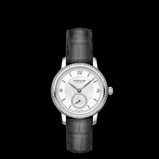 18575834_n3dnzpqvuefq6s798vgsa1reqwsl.webp Montblanc Star Legacy Silver With Factory Diamonds Dial on Grey Leather Ref 118534 with Card - Image 1