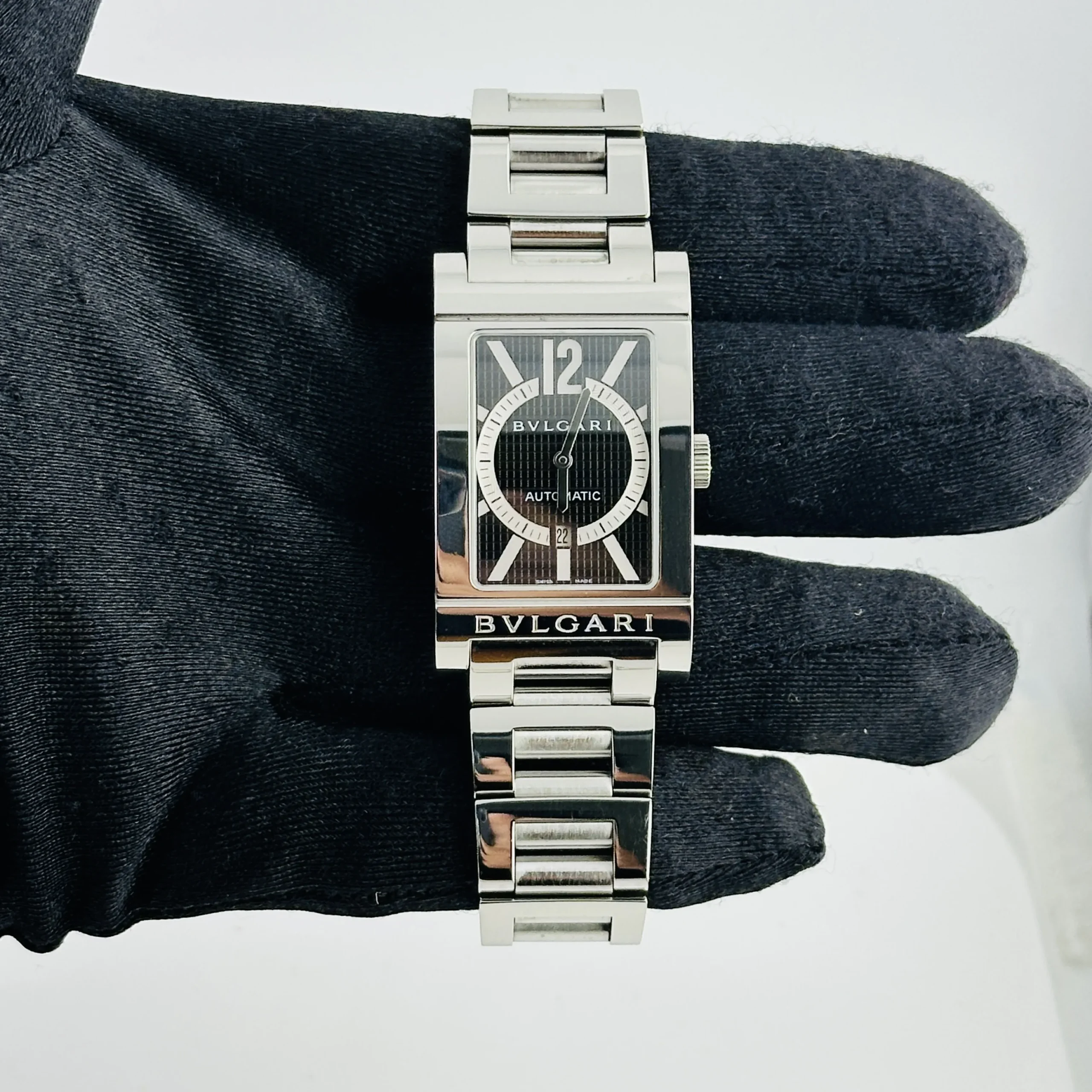 18575920_prwswejs1c2h1qriwp6gnyyeae3r.webp Bvlgari Rettangolo Black Dial on Stainless Steel Bracelet Ref RT45S - Image 1