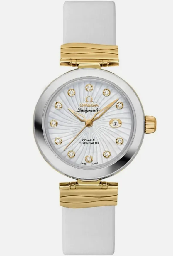 18575958_imvkktxq9zkjm46tgpmzjt4bdmci.webp Omega De Ville Ladymatic Supernova Patterned White Mother of Pearl Dial Set with Diamonds Dial on Leather Ref 425.22.34.20.55.002 with Card - Image 1