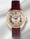 Cartier Cle Silver Roman Dial on Maroon Leather Ref 3854 with Papers 2019