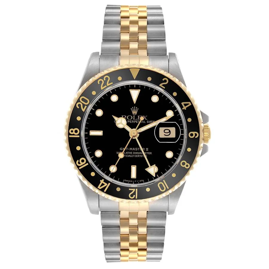 18576293_6l4gg6t781qaztvmnlppfno1b7oq.webp Rolex GMT Master II Black Dial on D-Link Jubilee Bracelet Ref 16713 - Image 1