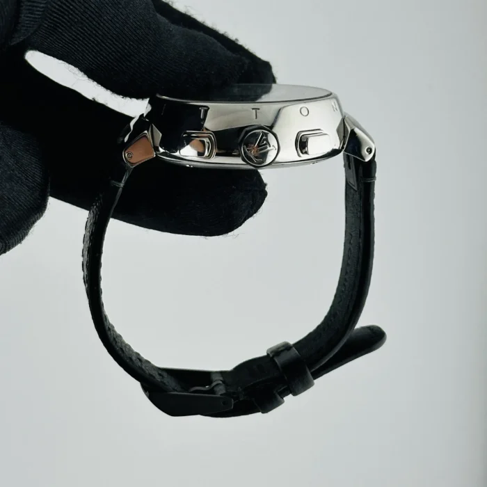 Louis Vuitton Tambour Voyage Slate Grey Dial on Leather Strap Ref Q102N Louis Vuitton Tambour Voyage Q102N Grey Dial Automatic 44mm  main image 4