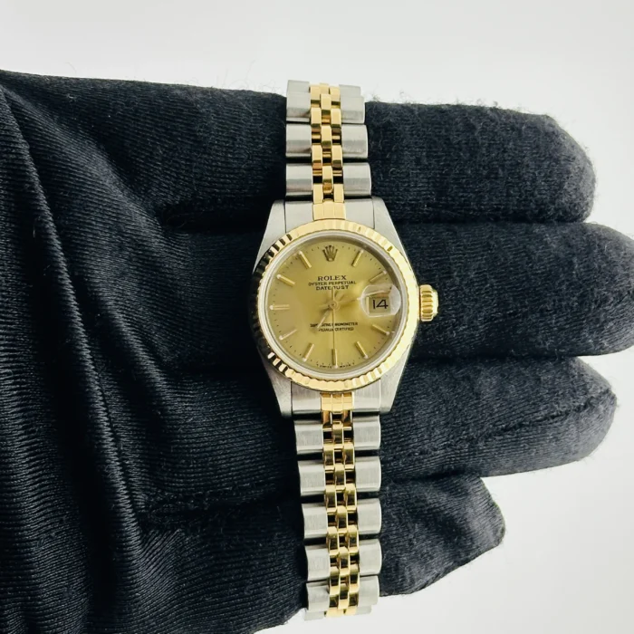 Rolex Datejust Lady Champagne Stick Dial on D-Link Jubilee Ref. 69173 - Image 2