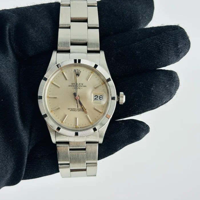 Rolex Oyster Perpetual Date Silver Stick Dial on Oyster Bracelet Ref. 15010 - Image 2