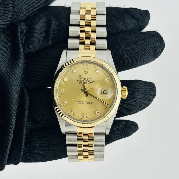 Rolex Datejust Champagne Diamond Factory Dial on D-Link Jubilee Bracelet Ref. 16013G - Image 2