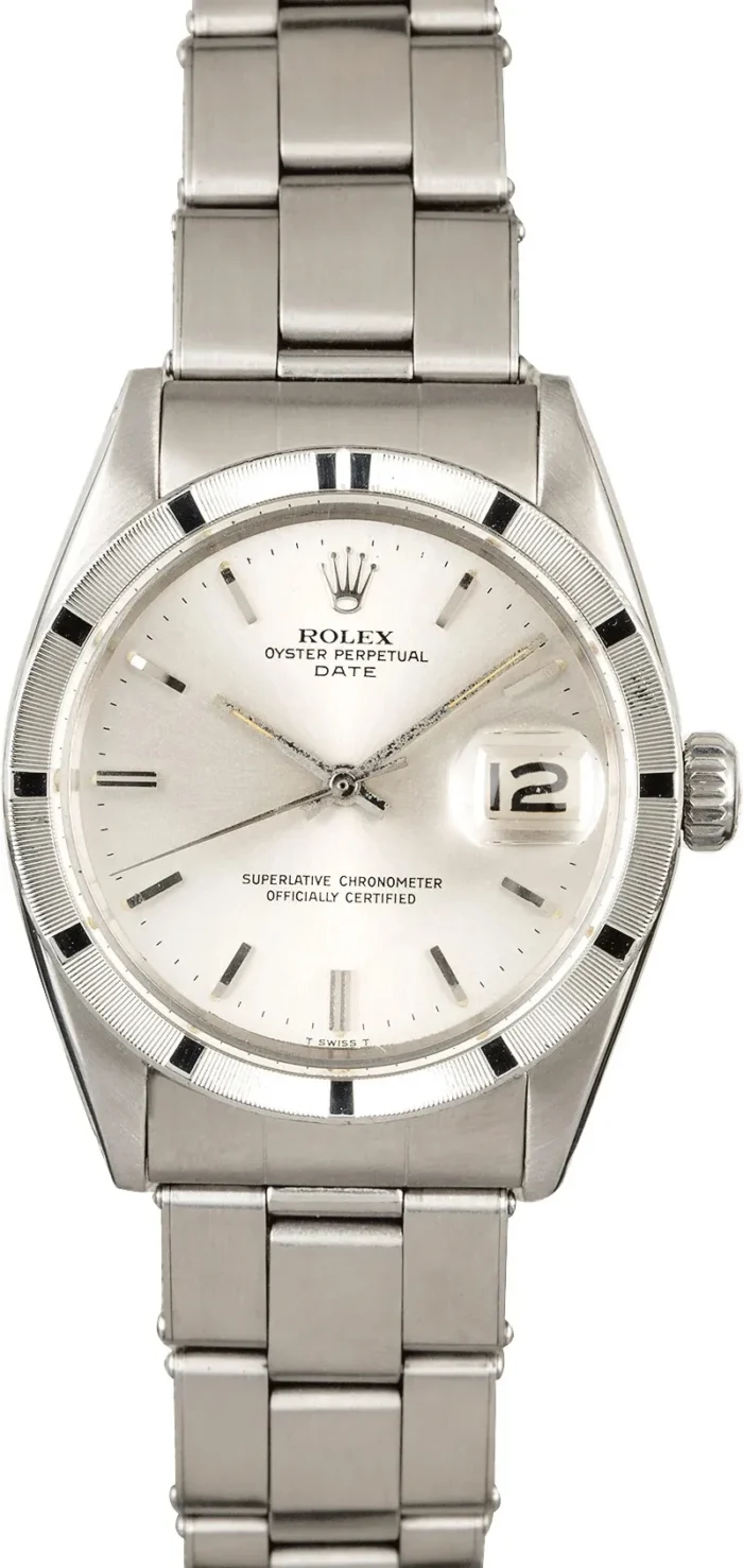 18576418_w41kddwpolb2oh548bnlzwawa1eo.webp Rolex Oyster Perpetual Date Silver Index Dial on Oyster Ref. 1501 - Image 1