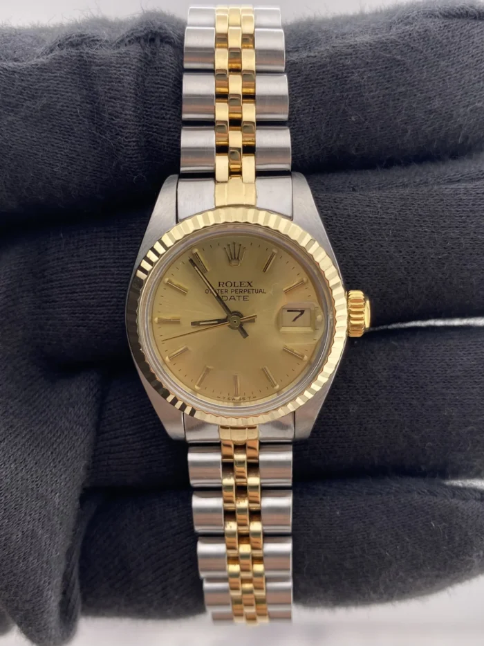 Rolex Oyster Perpetual Date Champagne Stick Dial on D-Link Jubilee Ref. 6917 - Image 2