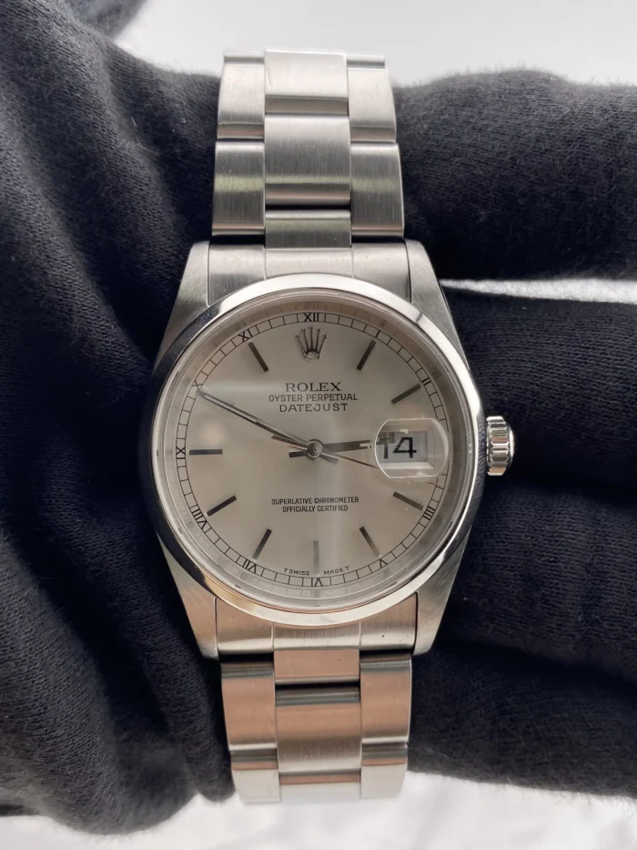 Rolex Datejust 36 Silver Stick Dial on Jubilee Ref. 16200 with Papers 1999 - Image 2