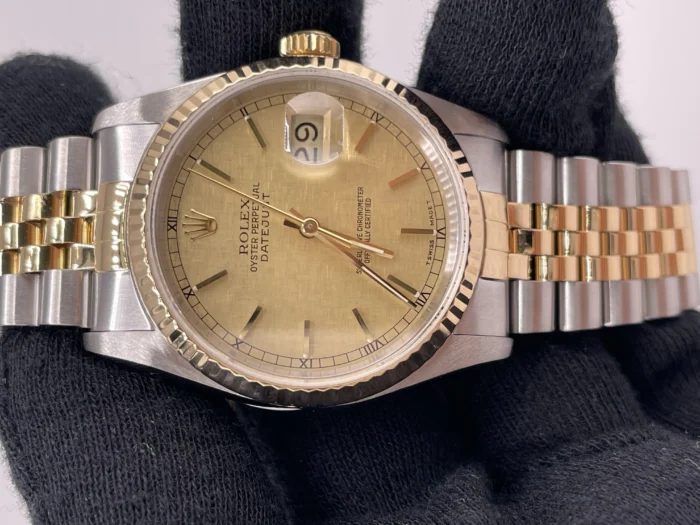 Rolex Datejust Champagne Linen Dial on D-Link Jubilee Bracelet Ref. 16233 - Image 2
