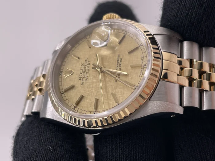 Rolex Datejust Champagne Linen Dial on D-Link Jubilee Bracelet Ref. 16233 - Image 3