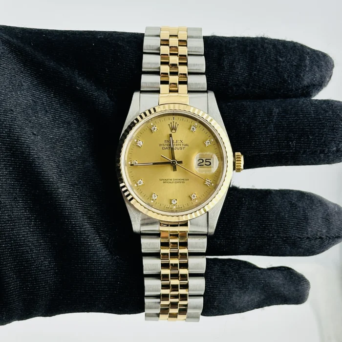 Rolex Datejust Champagne Diamond Dial on D-Link Jubilee Ref. 16233 with Papers 1993 - Image 2