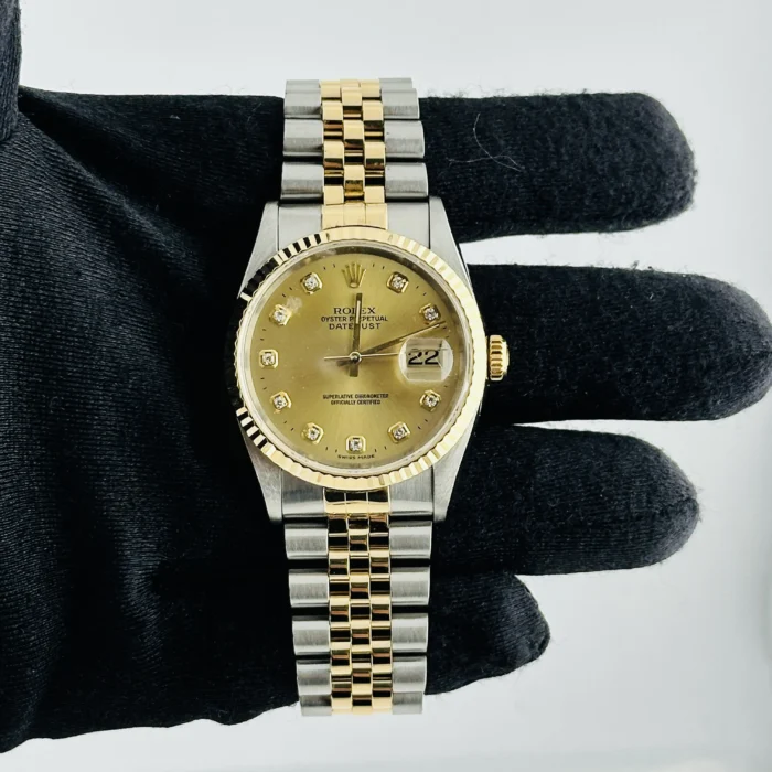 Rolex Datejust Champagne Diamond Factory Dial on D-Link Jubilee Bracelet Ref. 16233G - Image 2