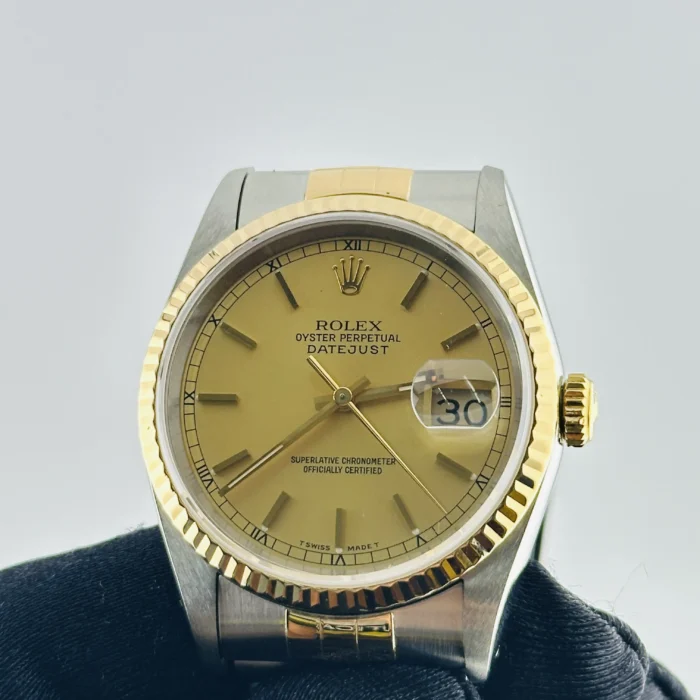 Rolex Datejust Champagne Stick Dial on D-Link Jubilee Ref. 16233 with Papers 1993 - Image 3