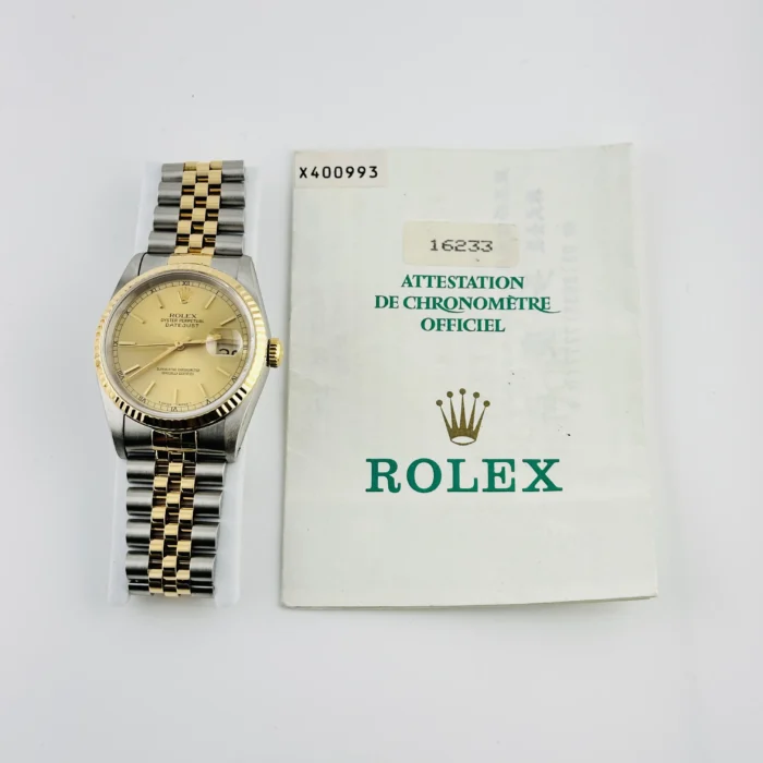 Rolex Datejust Champagne Stick Dial on D-Link Jubilee Ref. 16233 with Papers 1993 - Image 7