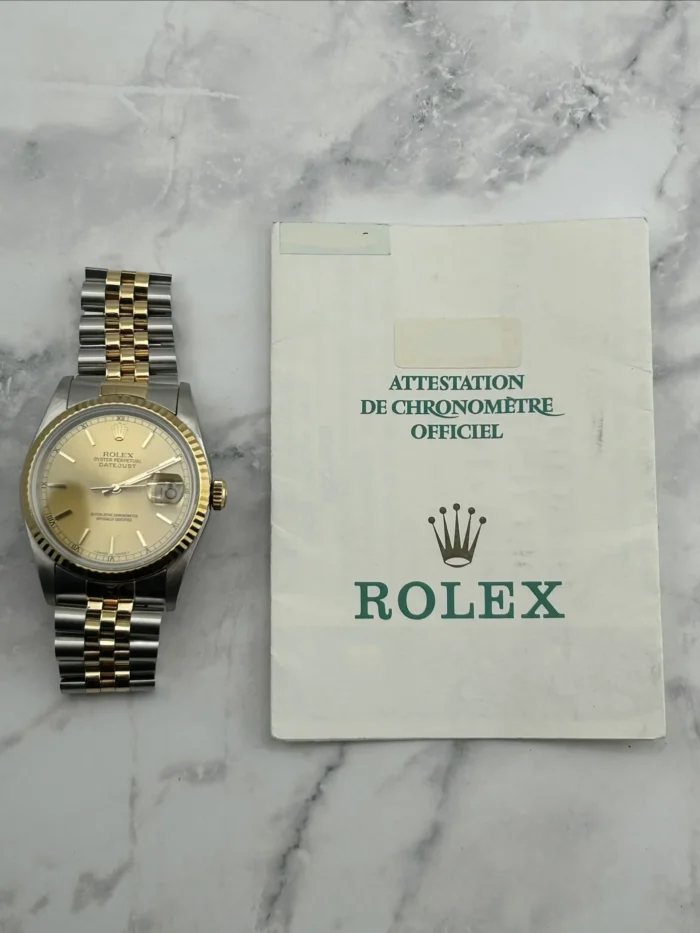 Rolex Datejust Champagne Stick Dial on D-Link Jubilee Ref. 16233 with Papers 1990 - Image 7