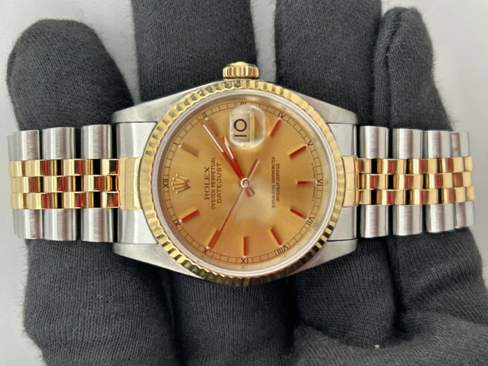 Rolex Datejust Champagne Stick Dial on D-Link Jubilee Ref. 16233 with Papers 1990 - Image 2
