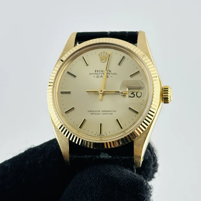 Rolex Oyster Perpetual Date Champagne Stick Dial on Generic Leather Band Ref. 1503 - Image 2
