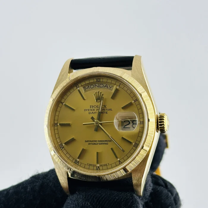 Rolex Day-Date Bark Champagne Stick Dial on Generic Leather Band Ref. 18078 - Image 2