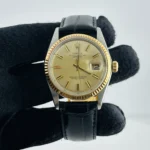 Rolex Datejust Champagne Stick Dial on Generic Leather Band Ref 1601