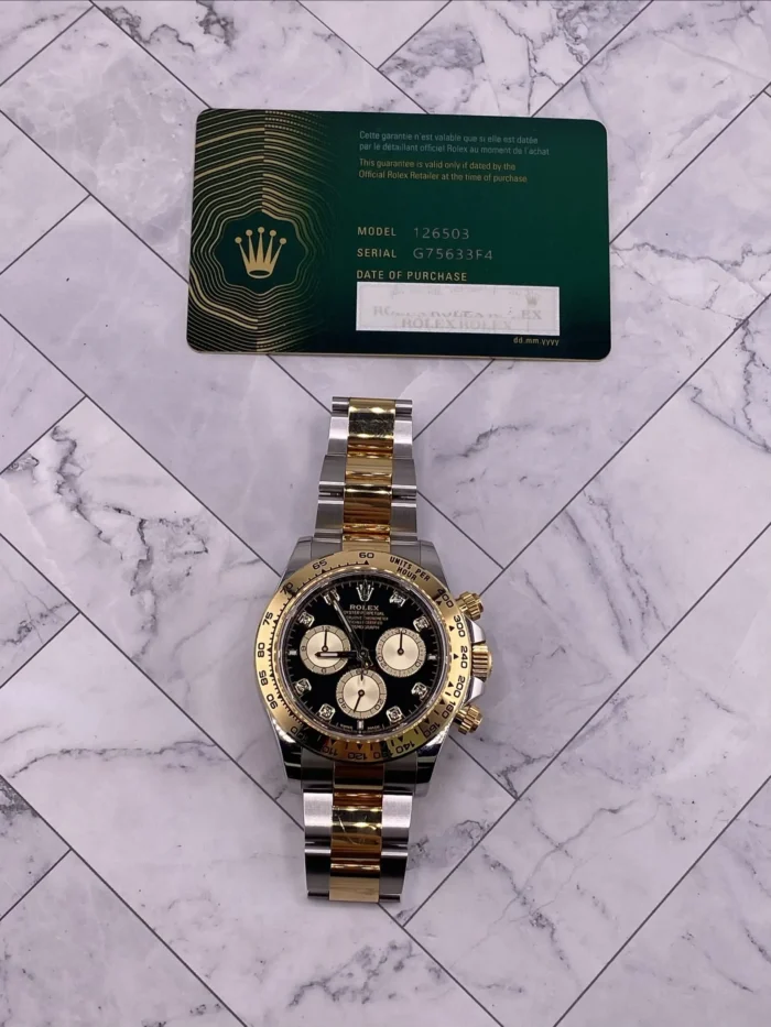 Rolex Daytona Black And Golden Diamond Dial on Oyster Ref. 126503 with New Style Card (green) 2025 - Image 7