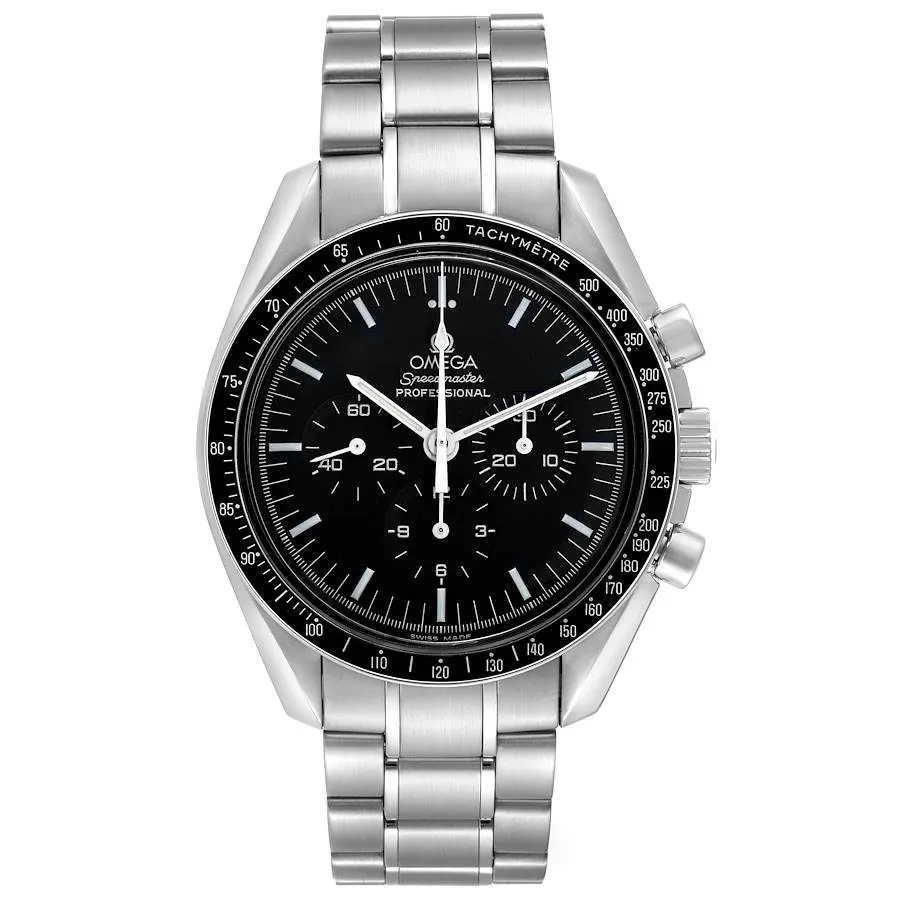 18576554_e302xbvyyemgsxc5n6ad5wahj7ra.webp Omega SpeedMaster Black Index Dial on Stainless Steel Bracelet Ref 3570.50.00 with Card 2013 - Image 1