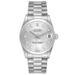 Rolex Datejust Silver Diamond Dial on President Ref 68246 with Papers 1991