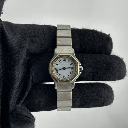 Cartier Santos Octagon White Roman Dial Ref AC980GR with Card