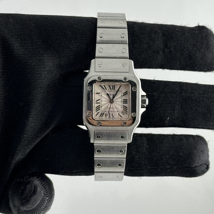 Cartier Santos Galbee Small B/P Silver Guiloche Dial With Roman Numerals Dial Ref 2423 with Papers  2001