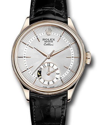 Rolex Cellini Dual Time Silver Dial on Leather Strap Ref 50525 with New Style Card White  2019
