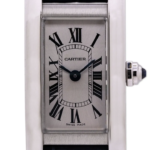 Cartier Tank Americane Silver Roman Dial on Leather  Ref 4056 with Card  2021