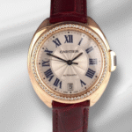 Cartier Cle Silver Roman Dial on Maroon Leather  Ref 3854 with Papers  2019
