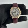 Cartier Cle Silver Roman Dial on Maroon Leather  Ref 3854 with Papers  2019 - Image 2