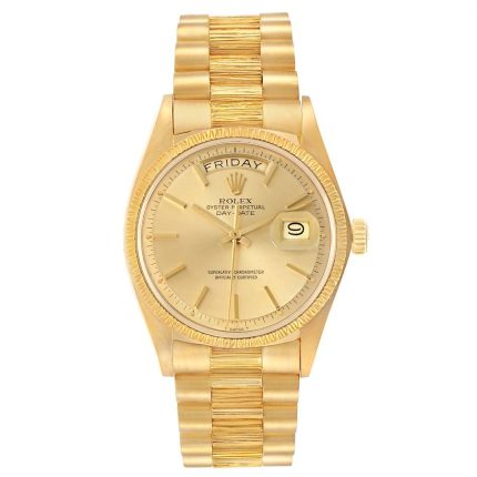 Rolex Day Date Bark Champagne Stick Dial on President Bark / Old Buckle Ref 1807