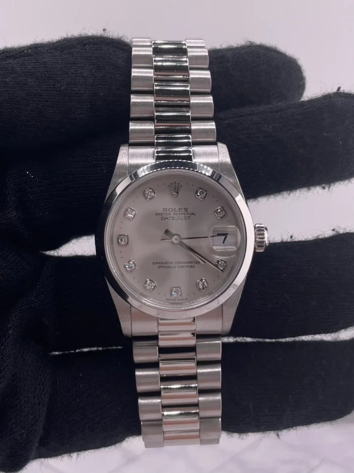 Rolex Datejust Silver Diamond Dial on President Ref 68246 with Papers 1991 - Image 2
