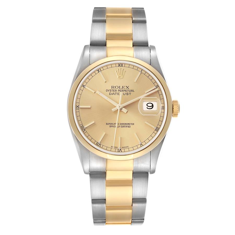 18693318_70d4a6b3-aa49-4070-902f-79affb9f7b06.jpeg Rolex Datejust Champagne Stick Dial on Oyster Ref 16203 with Papers 2002 - Image 1