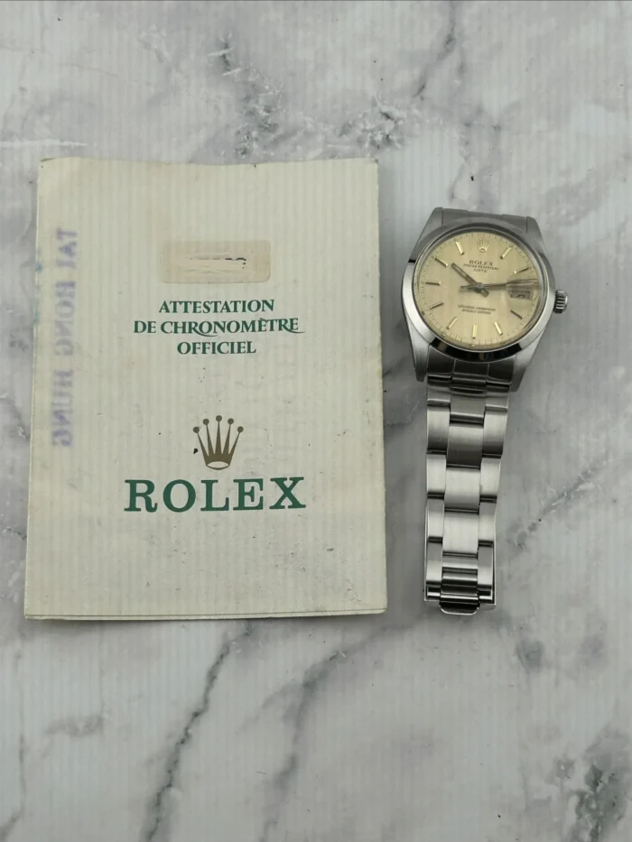 Rolex Oyster Perpetual Date Champagne Dial on Oyster Bracelet Ref. 15000 with Papers 1988 - Image 7