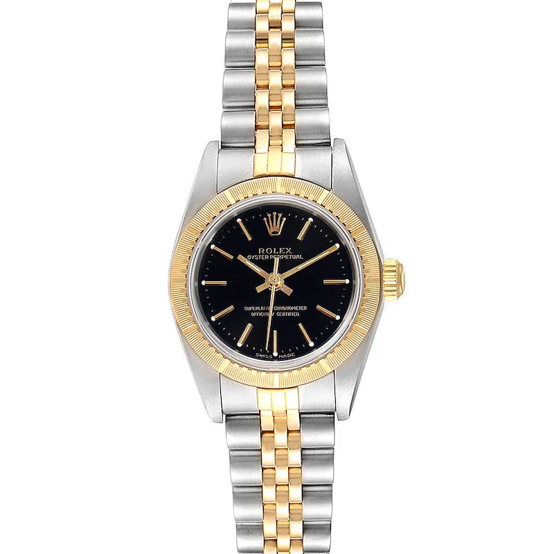 18791149_jq7vv5iqnz49vkrvb7eb7q1xfn9x.webp Rolex Datejust Lady Black Stick Dial on D-Link Jubilee Ref 76243 - Image 1