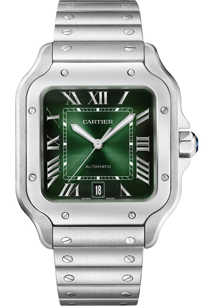 18884032_fe6e3043-03cd-40b6-bdce-24fa99a57957.jpeg Cartier Santos de Cartier Large Green Dial on Bracelet Ref WSSA0062 with Card 2023 - Image 1