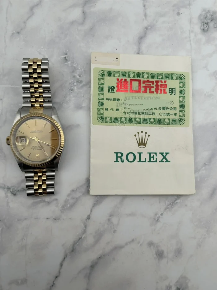 Rolex Datejust Champagne Stick Dial on D-Link Jubilee Bracelet Ref. 16233 with Papers 1996 - Image 7