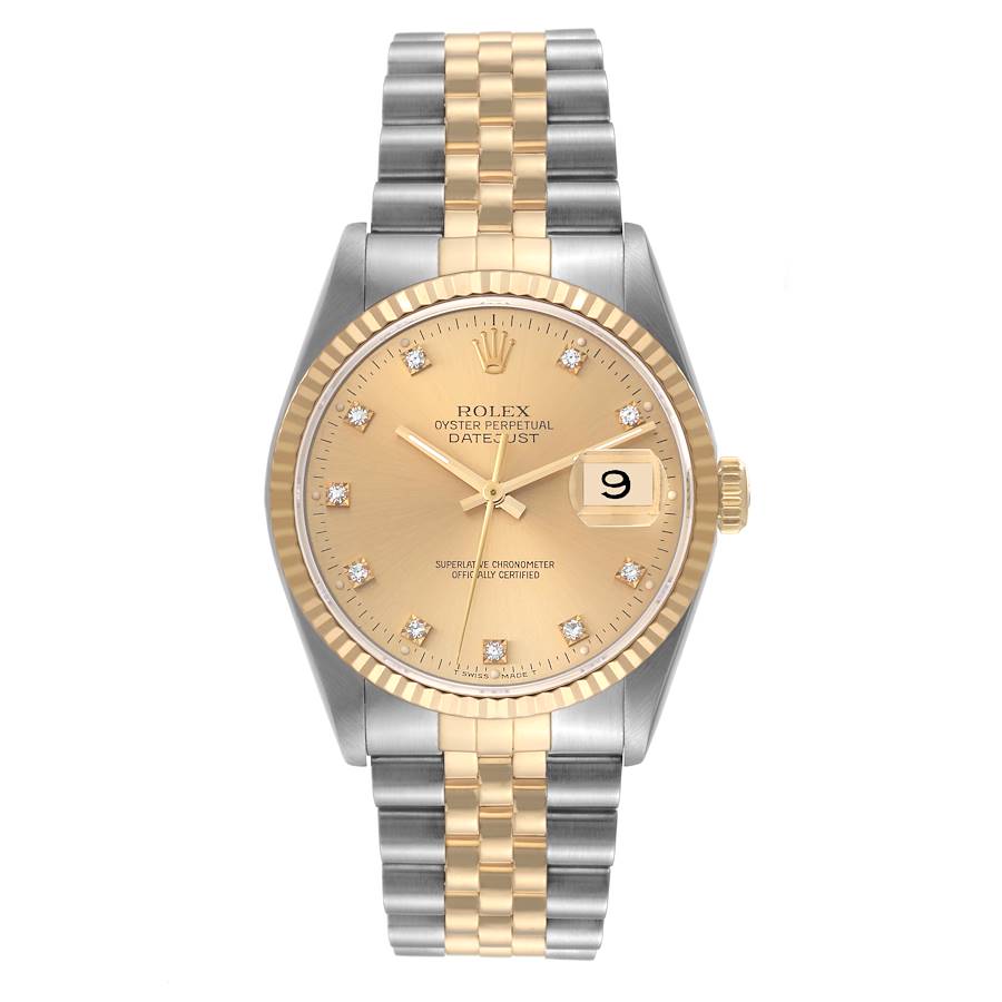 18946779_019d46b5-3534-4748-ae04-4a5cc6b23990.jpeg Rolex Datejust Gold Diamonds Dial on Jubilee Ref 16233 - Image 1