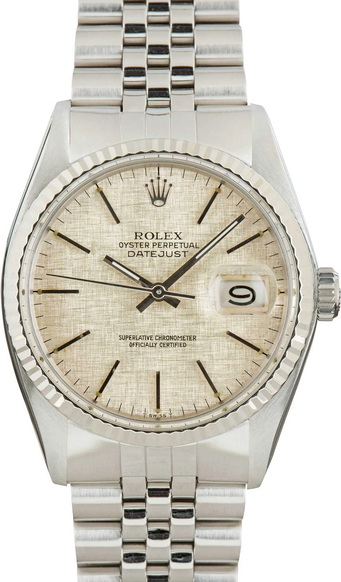 19043306_ytryzh4qa0m147sk5r2g12paxvxo.webp Rolex Datejust Silver Linen Dial on Jubilee Ref 16014 - Image 1