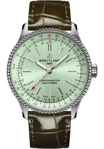 19043456_cj2d5a5ocwbw0h5x8dqa0y9k5la8.jpg Breitling Navitimer Automatic Mint Green Dial on Leather Strap Ref A17395361L1P1 with Card 2024 - Image 1
