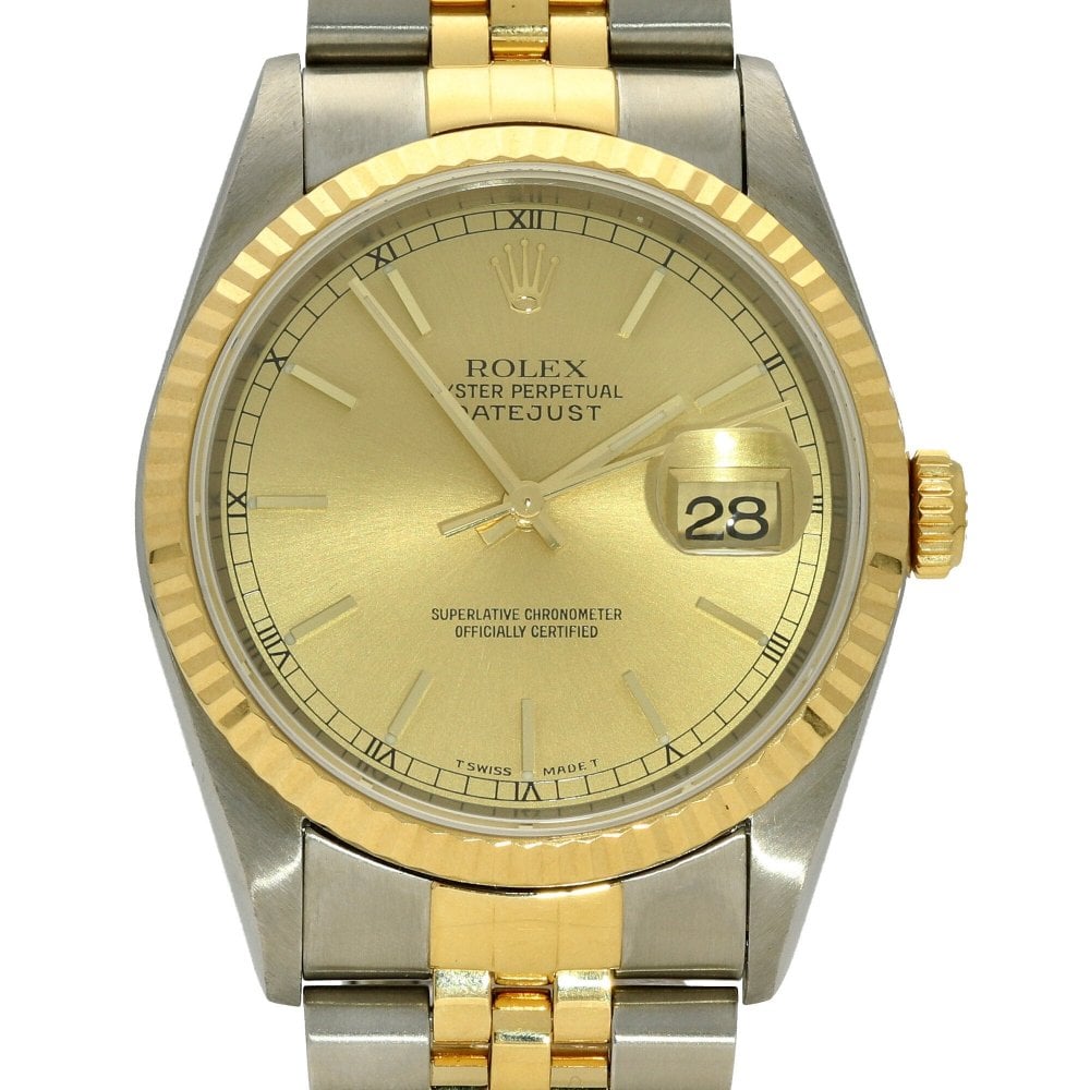 19043520_v04kmkoa9hivuwr9aah6chulk4ea.jpg Rolex Datejust 36 Champagne Stick Dial on Jubilee Ref 16233 with Papers - Image 1