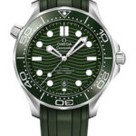 Omega Seamaster Diver 300M Co-Axial Master Chronometer Green Dial on Rubber Strap Ref 210.32.42.20.10.001 with Card