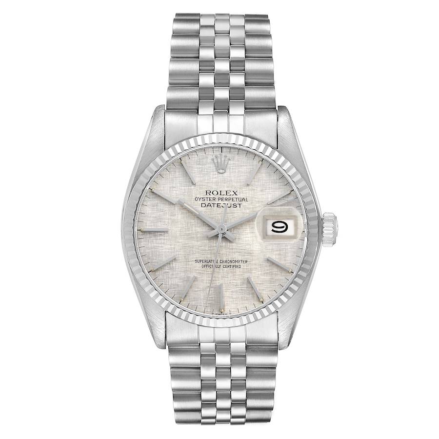 19043567_ytn71utx8ka16lohitc24s4owzc3.jpg Rolex Datejust Silver Linen Dial on D Link Jubilee Ref 16014 - Image 1