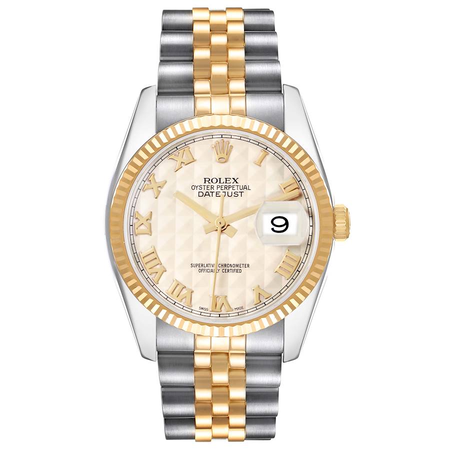 19043690_orbiy306189vff32xignm0ag2na3.jpg Rolex Datejust Ivory Pyramid Roman Dial on D Link Jubilee Ref 116233 - Image 1