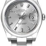 Rolex Oyster Perpetual Date Silver Stick Dial on Oyster Ref 115200 with Card Old Green  2012
