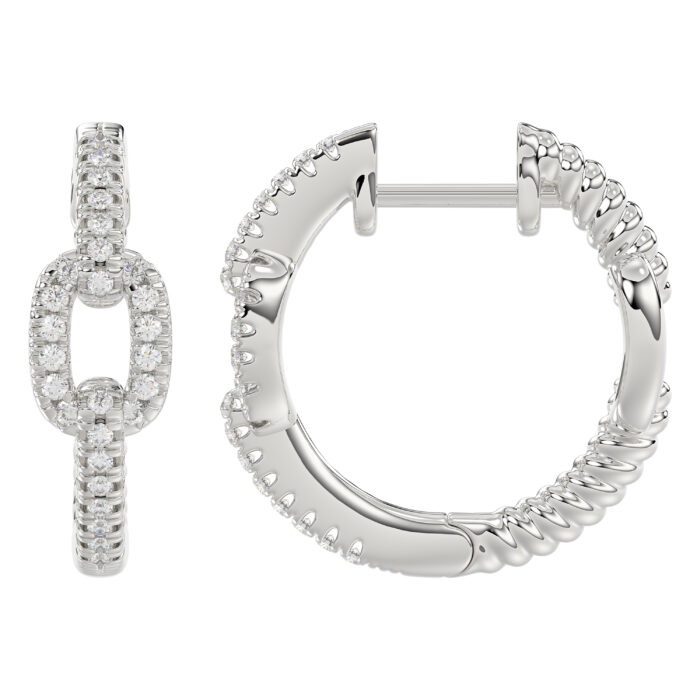 Elegant 10K White Gold Fashion Hoop Earrings Featuring 0.15Ct Round Diamonds With Brilliant Sparkle And Timeless Design. - Image 2