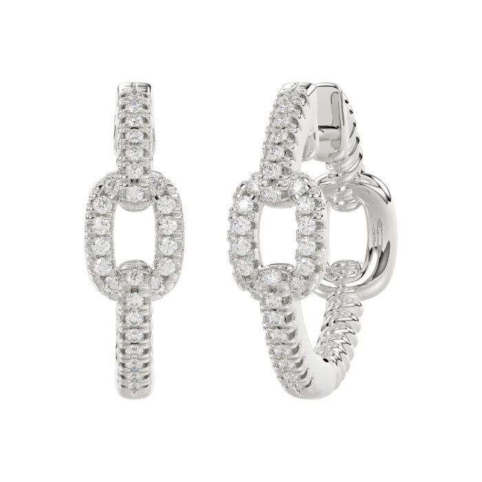Elegant 10K White Gold Fashion Hoop Earrings Featuring 0.15Ct Round Diamonds With Brilliant Sparkle And Timeless Design. - Image 3