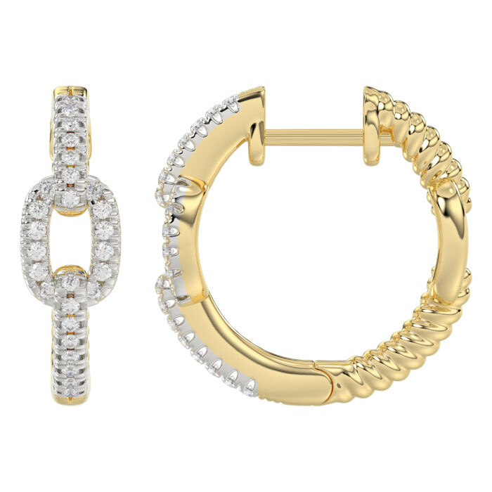 Elegant 10K Yellow Gold Fashion Hoop Earrings Featuring 0.15Ct Round Diamonds With Brilliant Sparkle And Timeless Design. - Image 2